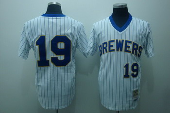 Cheap Milwaukee Brewers 19 Robin Yount White (blue strip)Jerseys Throwback For Sale