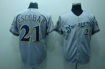 Milwaukee Brewers 21 Alcides Escobar Grey Jerseys With 40th Anniversary Patch