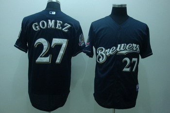 Cheap Milwaukee Brewers 27 Carlos gomez blue cool base Jerseys 40th patch For Sale
