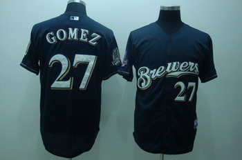 Milwaukee Brewers 27 Carlos gomez blue cool base Jerseys 40th patch