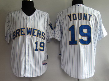 Cheap Milwaukee Brewers 19 Yount White blue strip Jerseys For Sale