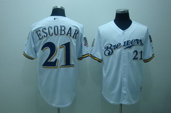 Cheap Milwaukee Brewers 21 Alcides Escobar White Jersey 40th Patch For Sale