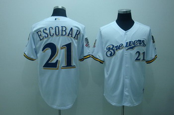 Milwaukee Brewers 21 Alcides Escobar White Jersey 40th Patch
