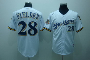 Cheap Milwaukee Brewers 28 Prince Fielder white Jerseys 40th patch For Sale