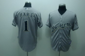 Cheap Milwaukee Brewers 1 Hart Grey jerseys 40th cool base For Sale