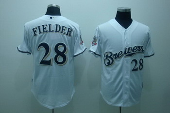 Cheap Milwaukee Brewers 28 Prince Fielder white cool base Jerseys 40th patch For Sale