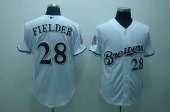 Milwaukee Brewers 28 Prince Fielder white cool base Jerseys 40th patch