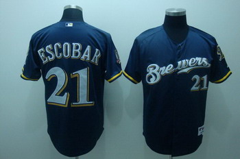 Milwaukee Brewers 21 Alcides Escobar blue Jersey 40th Patch