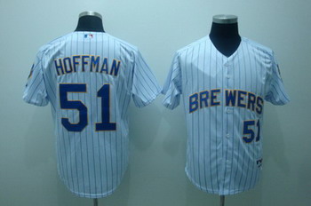 Milwaukee Brewers 51 Trevor Hoffman white blue strip Jerseys