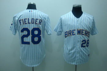 Cheap Milwaukee Brewers 28 Prince Fielder white blue strip Jerseys For Sale