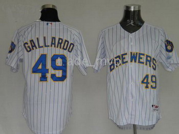 Cheap Milwaukee Brewers 49 Yovani Gallardo white blue stripe Jersey For Sale