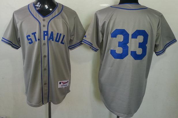 Minnesota Twins 33 Justin Morneau 1948 St. Paul Saints Turn Back Throwback Grey MLB Jerseys