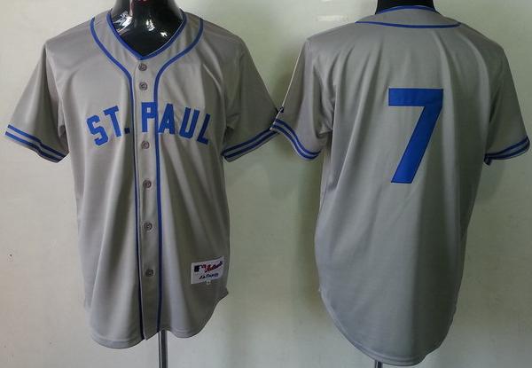 Cheap Minnesota Twins 7 Joe Mauer 1948 St. Paul Saints Turn Back Throwback Grey MLB Jerseys For Sale