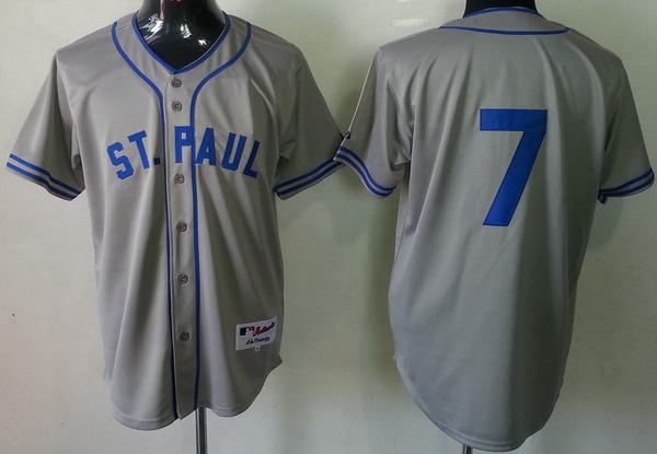 Minnesota Twins 7 Joe Mauer 1948 St. Paul Saints Turn Back Throwback Grey MLB Jerseys