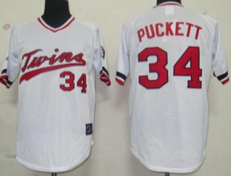 Cheap Minnesota Twins 34 Puckett White M&N MLB Jerseys For Sale