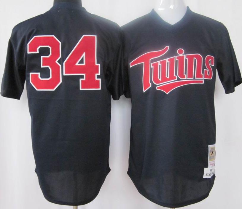 Minnesota Twins 34 Kirby Puckett 1991 M&N Dark Blue Jersey