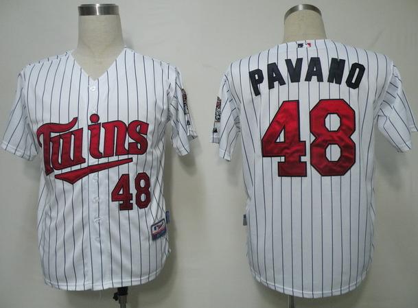 Minnesota Twins 48 Pavano White(Blue Strip)Cool Base MLB Jersey