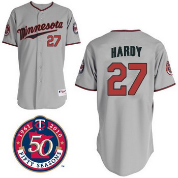 Cheap Minnesota Twins 27 J. J. Hardy Grey Jerseys With 50th Patch For Sale
