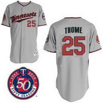 Cheap Minnesota Twins 25 Jim Thome Gray Jersey 50TH Patch For Sale