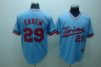 Minnesota Twins 29 CAREW Baby Blue Cooperstown Throwback Jersey