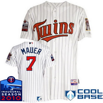 Minnesota Twins Authentic 7 Joe Mauer white Cool Base w2010 Inaugural Season Patch