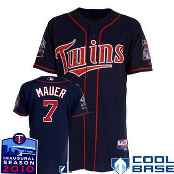 Minnesota Twins 7 Joe Mauer blue 1 Cool Base w2010 Inaugural Season Patch