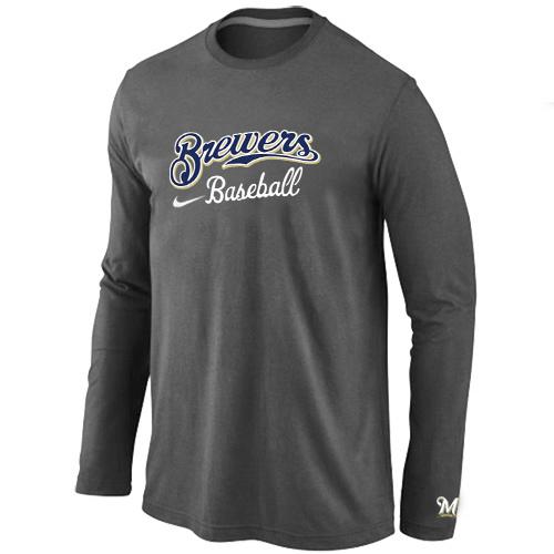 Cheap Nike Milwaukee Brewers Long Sleeve MLB T-Shirt D.Grey For Sale