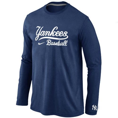 Cheap Nike New York Yankees Long Sleeve MLB T-Shirt D.Blue For Sale