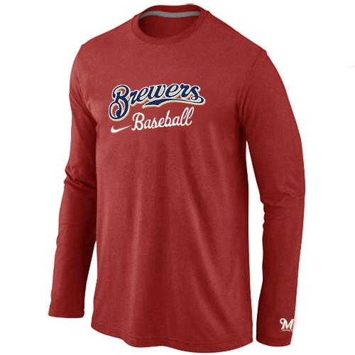 Cheap Nike Milwaukee Brewers Long Sleeve MLB T-Shirt RED For Sale