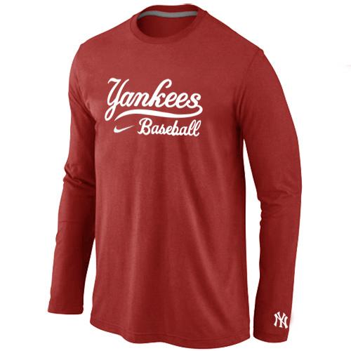 Cheap Nike New York Yankees Long Sleeve MLB T-Shirt RED For Sale
