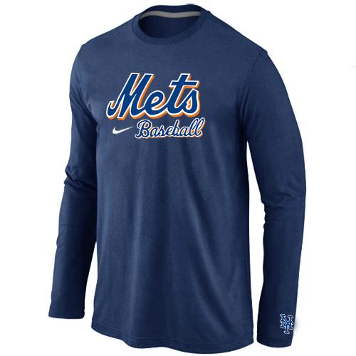 Cheap Nike New York Mets Long Sleeve MLB T-Shirt D.Blue For Sale