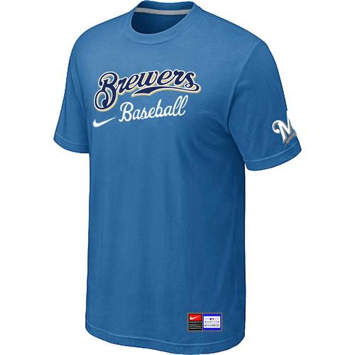Cheap Milwaukee Brewers light Blue Nike Short Sleeve Practice T-Shirt For Sale