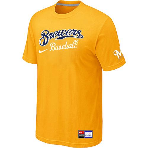 Cheap Milwaukee Brewers Yellow Nike Short Sleeve Practice T-Shirt For Sale