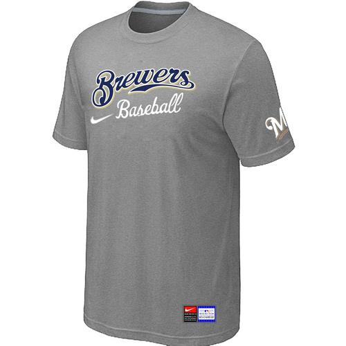 Cheap Milwaukee Brewers L.Grey Nike Short Sleeve Practice T-Shirt For Sale