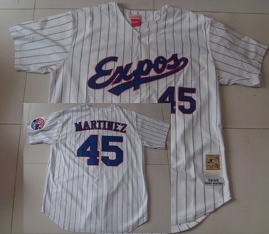 Cheap Montreal Expos 45 Martinez White Pinstripe Throwback Jersey For Sale