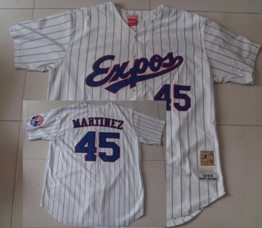 Montreal Expos 45 Martinez White Pinstripe Throwback Jersey