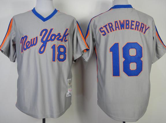 Cheap New York Mets 18 Darryl Strawberry Grey M&N Throwback MLB Jersey For Sale