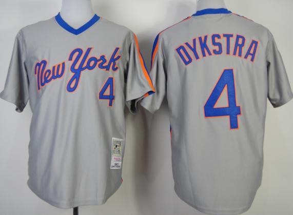 New York Mets 4 Lenny Dykstra Grey M&N Throwback MLB Jersey