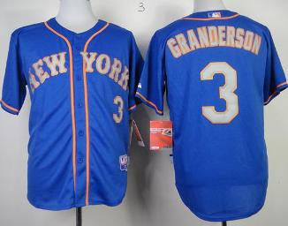 New York Mets 3 Curtis Granderson Blue Cool Base MLB Jersey Grey Number