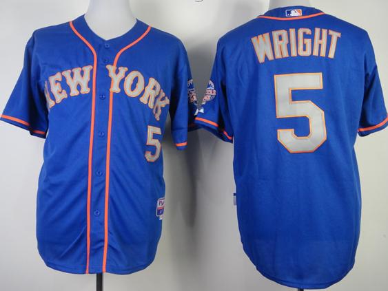 New York Mets 5 David Wright Blue Cool Base MLB Jerseys Grey Number