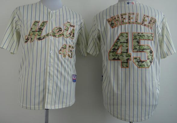 Cheap New York Mets 45 Wheeler Cream 2013 USMC Cool Base Camo Number MLB Jersey For Sale