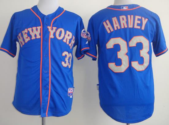 New York Mets 33 Matt Harvey Blue Baseball MLB Jerseys Grey Number
