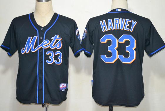 New York Mets 33 Matt Harvey Black MLB Jerseys