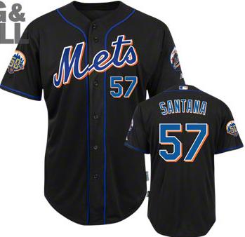 Cheap New York Mets 57# Johan Santana Black Cool Base 50th Anniversary Patch MLB Jerseys For Sale