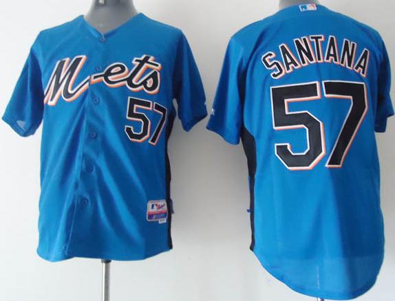 Cheap New York Mets 57 SANTANA Blue 2011 Base BP Jersey For Sale