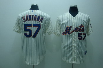 Cheap New York Mets 57 Santana Cream(blue stripe) baseball jerseys For Sale