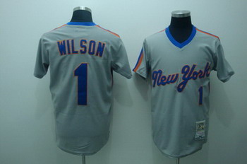 Cheap New York Mets 1 Mookie Wilson grey Jerseys Mitchell and Ness For Sale