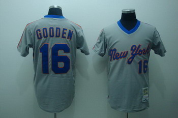 New York Mets 16 Dwight Gooden gery Mitchell and ness Jerseys