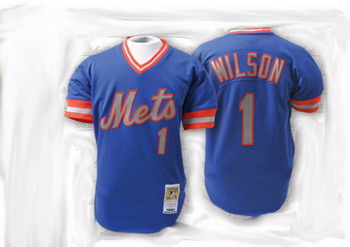 Cheap New York Mets 1 Mookie Wilson blue Jerseys Mitchell and Ness For Sale