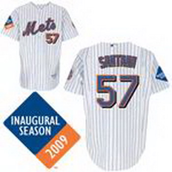 Cheap New York Mets 57 Johan Santana White Pinstripe Jersey With 2009 Inaugural Patch For Sale